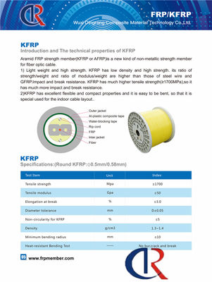 0,4mm Aramid FRP KFRP Thành viên trung tâm Không Bur Crack Độ bền kéo đứt≥1700Mpa